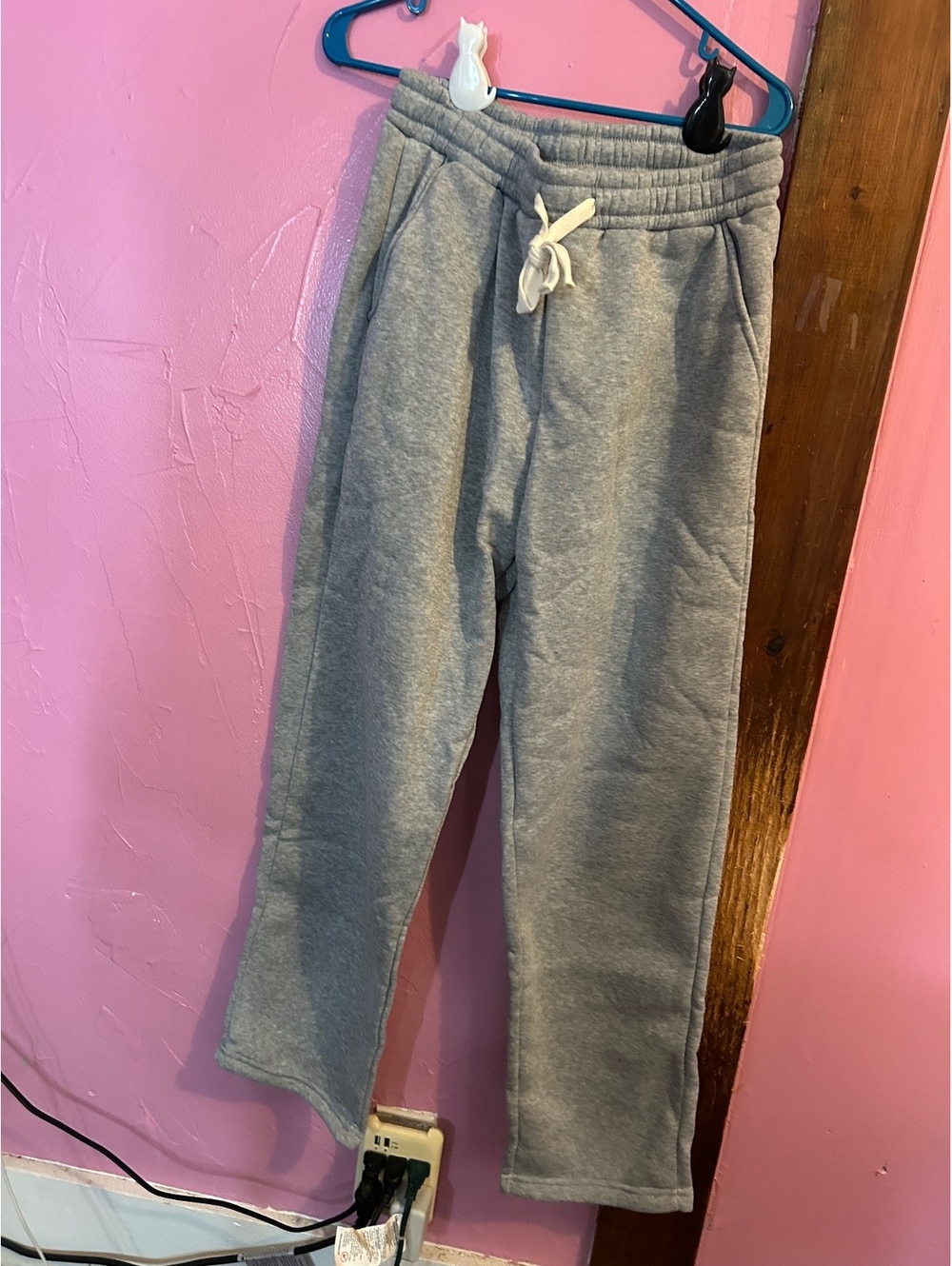 Medium Gray Polyester Sweatpants with Drawstring Waist